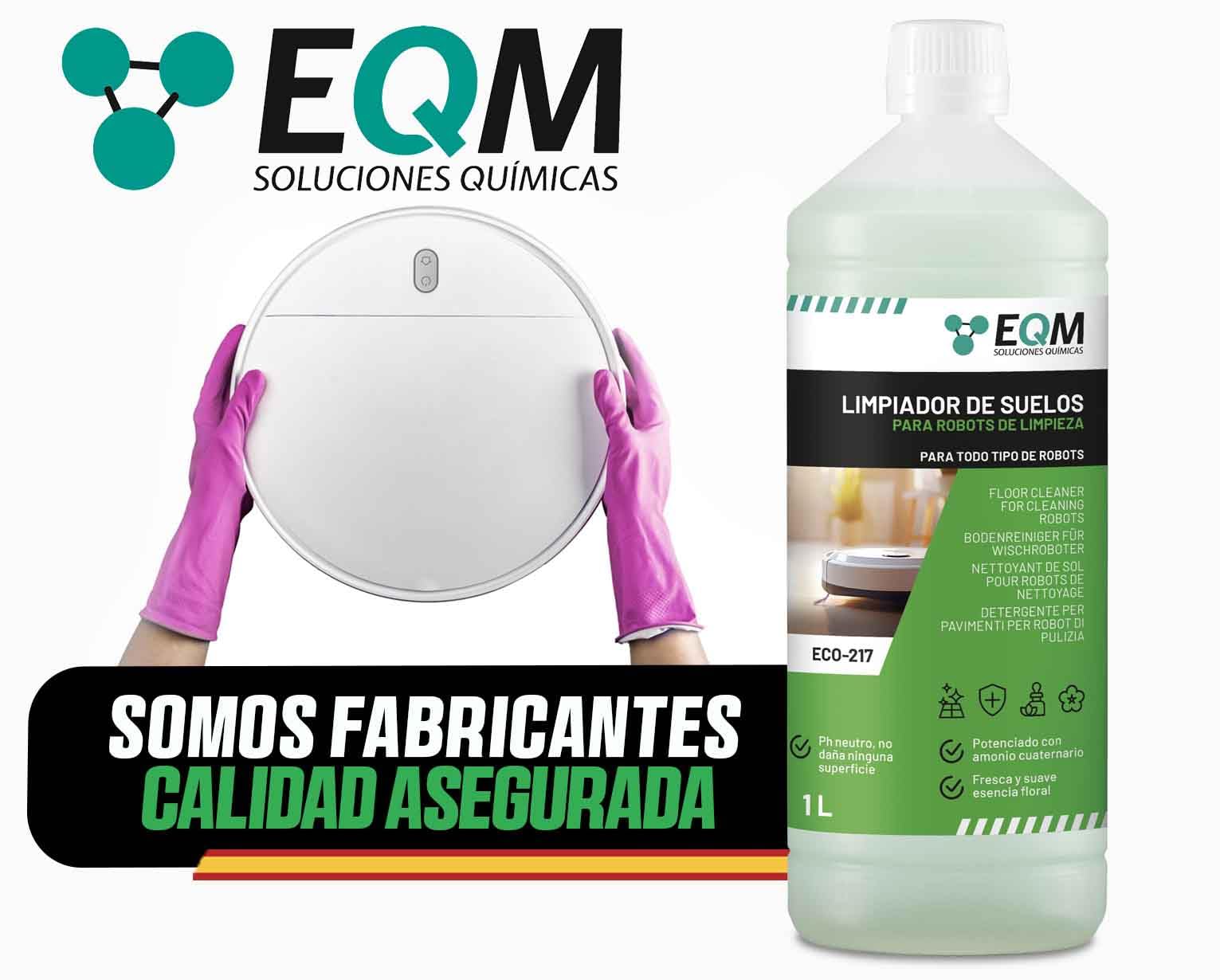 EQM - ECO-217 - Limpiador de Suelos para Robots de Limpieza - 1L - Válido para Cualquier Superficie gracias a su pH Neutro - Aroma Floral