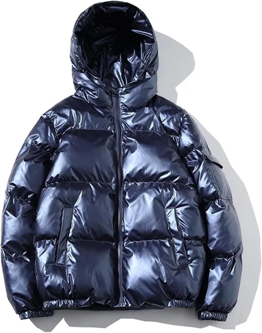 Men's Cotton Warm Shiny Hood Casual Coat Lightweight Water-Resistant Packable Puffer Warm and Long Sleeves Top