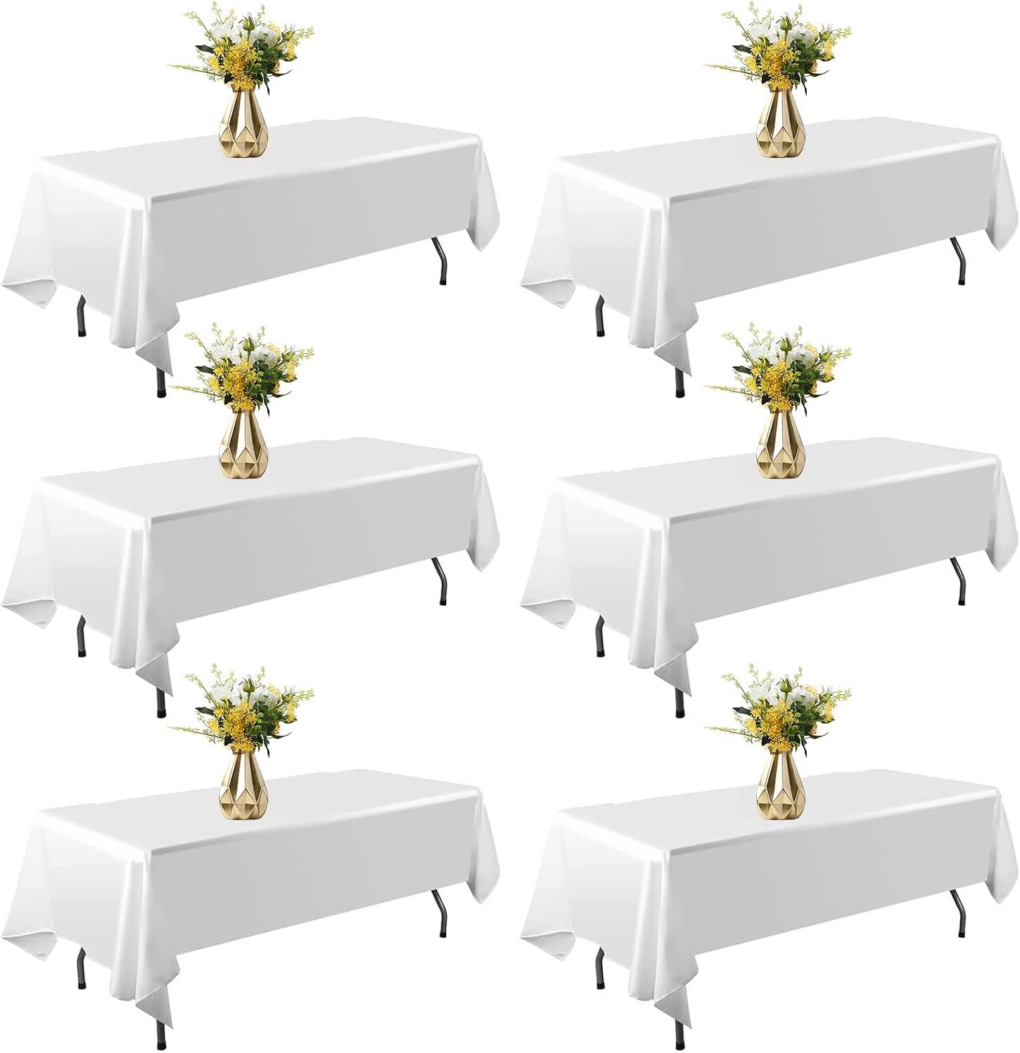 6 Pack 60×126 Inch White Rectangle Table Cloth Polyester Tablecloth Washable Reusable Table Covers for Wedding Buffet Reception Party Banquet Birthday