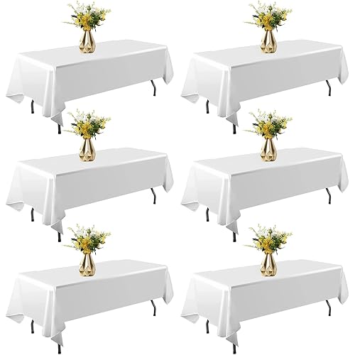 OGEH 6 Pack White Table Cloth Rectangle 60×102 Inch Polyester Tablecloth Washable Reusable Decorative Table Covers for Wedding Party Banquet Birthday