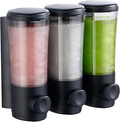 Dispensador de champú y acondicionador, dispensador de ducha de 3 cámaras, sin taladro, dispensador de champú para ducha, montado en la pared,