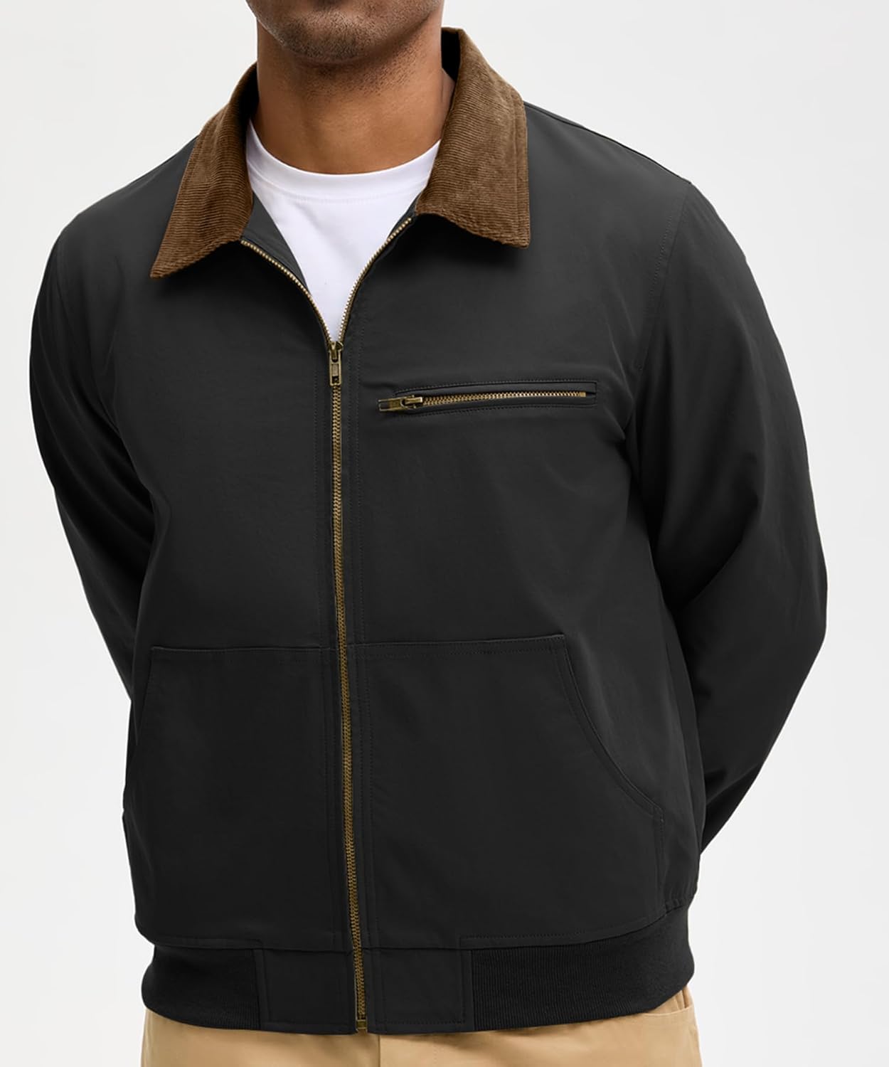 HOTake Men's Bomber Jacket Cotton Lightweight Casual Jacket with Corduroy Collar - Image 9