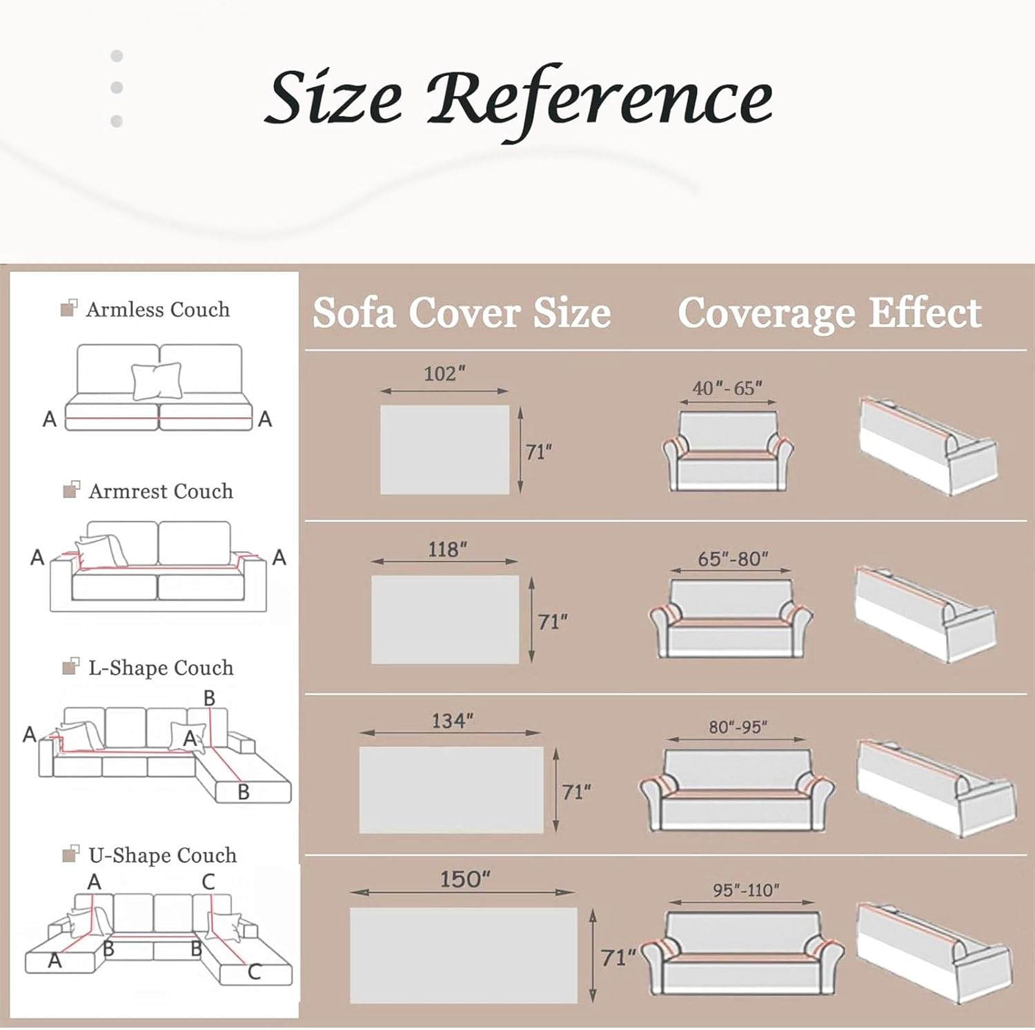 Beige,71''x102'' Couch Cover for Dogs Washable Sofa Cover, Sectional Couch Covers, Sofa Covers for 2 Cushion Couch, Non Slip Stripe Sofa Slipcovers Furniture Protector, Couch Protector from Cat Claws, Beige,71''x102'