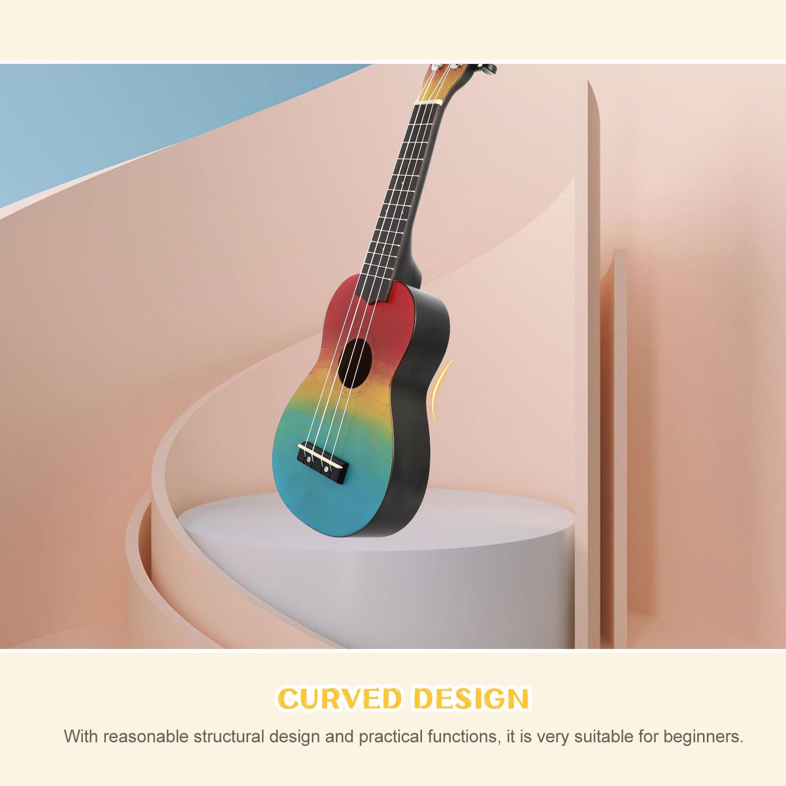 Hemobllo Ukelele de 21 Pulgadas Pintado a Mano, Guitarra Pequeña de Madera Natural, Kit para Principiantes Funda de Mochila, Instrumento Musical Infantil, Diseño Colorido y Portátil