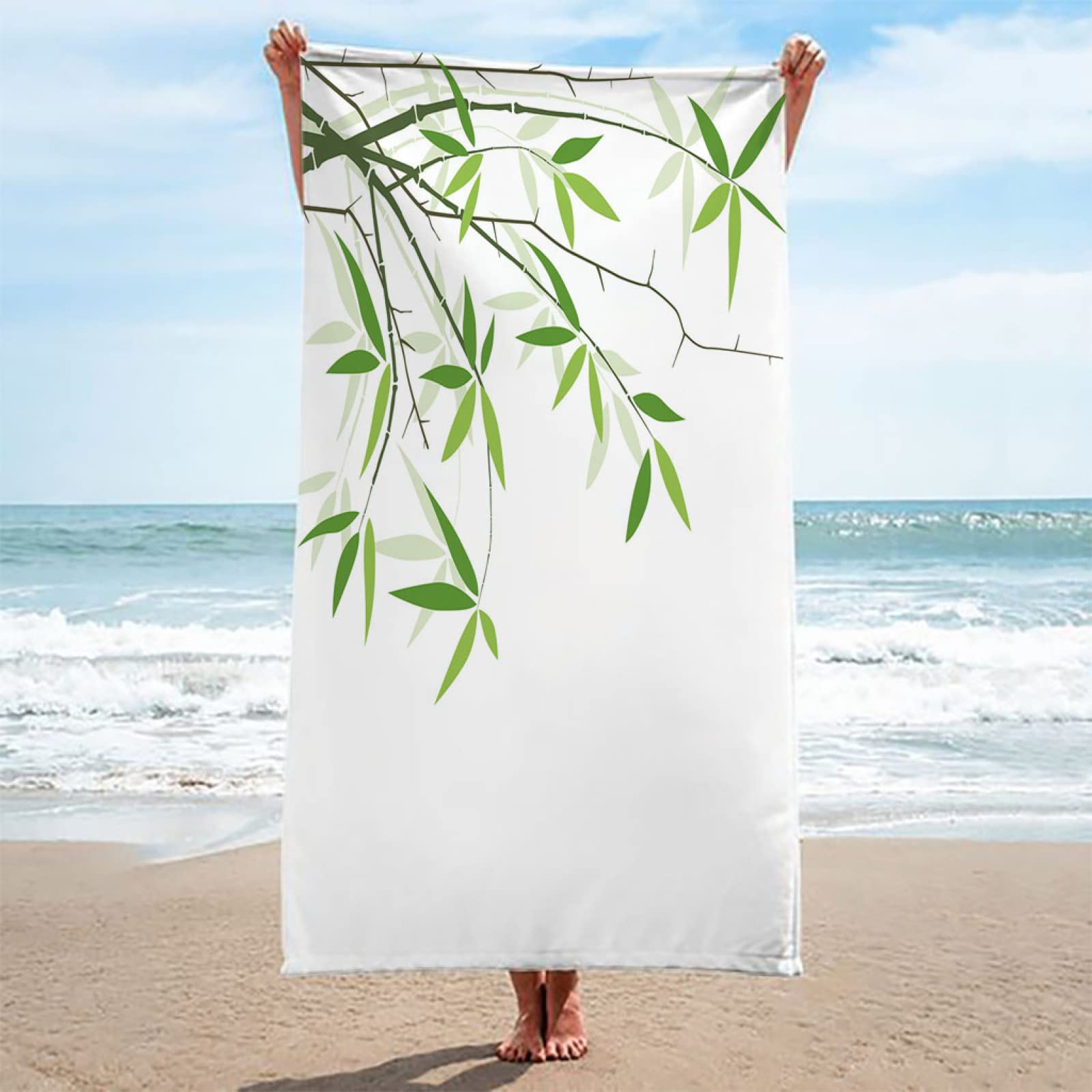 Strandtuch für Kinder Grün&Bambus Sandfreie Handtücher für Mädchen Schnell trocknendes Badetuch Stranddecke Ultra Saugfähige Leichte Strandtücher Reisehandtuch 100 x 200 cm