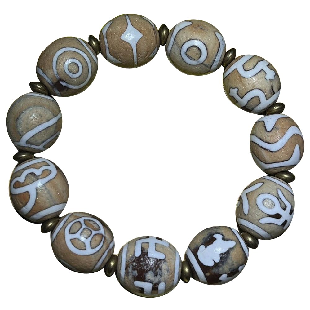 YHDONE Tibetan Natural Old Material High Oil Pulp Yellow And White Turbot Agate Dzi Bead String 1 (With Certificate) For Men and Women jade Bracelets for men