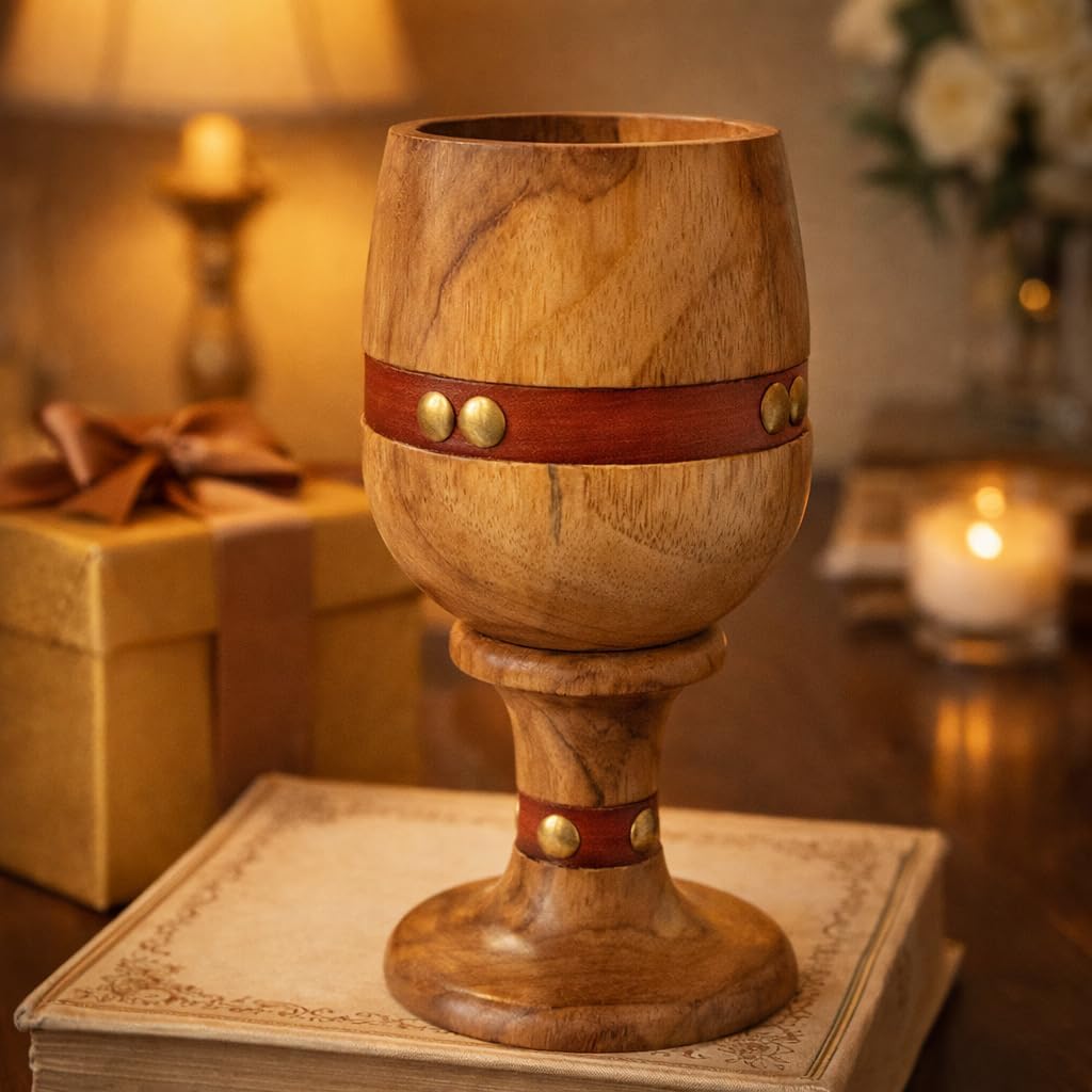 collectiblesBuy Handmade Wooden Wine Goblet Set of 2 Vintage Brown Chalice Rustic Drinkware for Water Champagne Whiskey Kitchen Accessories Beverage Glass