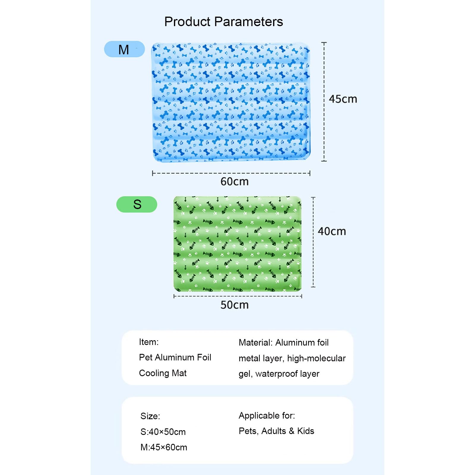 Tappetino Di Raffreddamento per Cani,Tappetino Di Auto-Raffreddamento per Gatto Domestico,Mattasso Non Tossico Di Gel Di Auto-Raffreddamento per Animali Domestici,Portabile Pieghevole (Blue(60x90cm))