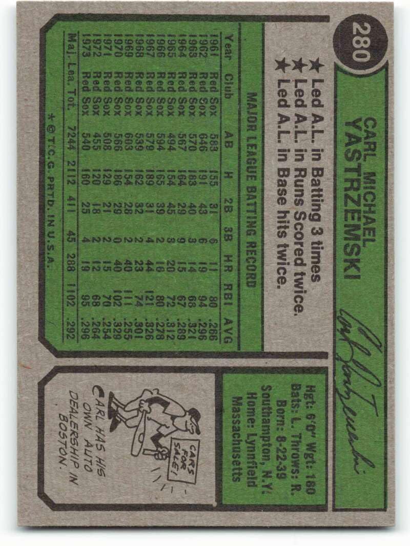 1974 Topps #280 Carl Yastrzemski NM+ Boston Red Sox Baseball Trading Card