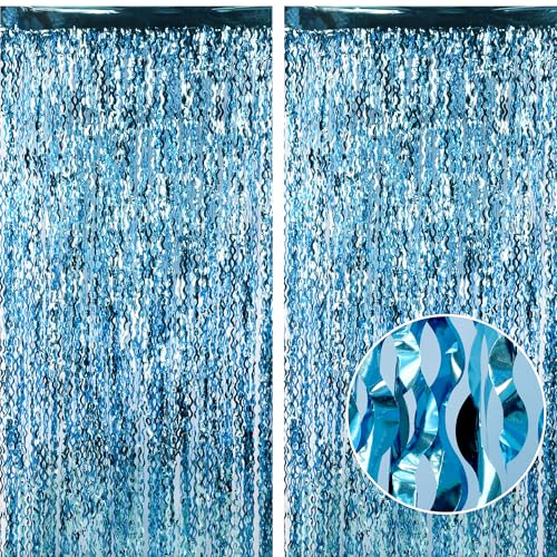 Gewellt Lametta Vorhang Türkis - GREATRIL Welle Folie Luftschlangen Party Hintergund Fotowand Deko für Meer Unterwasserwelt Meerjungfrau Pool Sommer Hawaii Geburtstag Party Deko