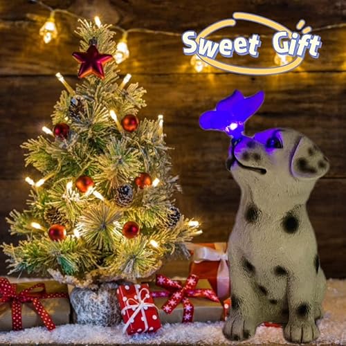 Lingying Solar Dog Garden Statues,Outdoor Garden Statues Resin Dog,Solar Decorative Animal Lamp,Solar Lights Outdoor Dog With Butterfly Light,Color Change Garden Statues,Housewarming Gift #TOP2