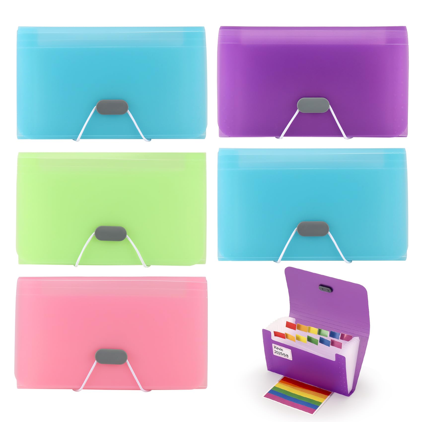 JIVIMOCO 5 Pcs Expanding File Folder, A6 Size 13 Pockets Portable Accordion Folder Flash Card Holder Ticket File Organiser for Cards Paperwork Receipt, Flash Card Organiser Plastic Bills Storage Box