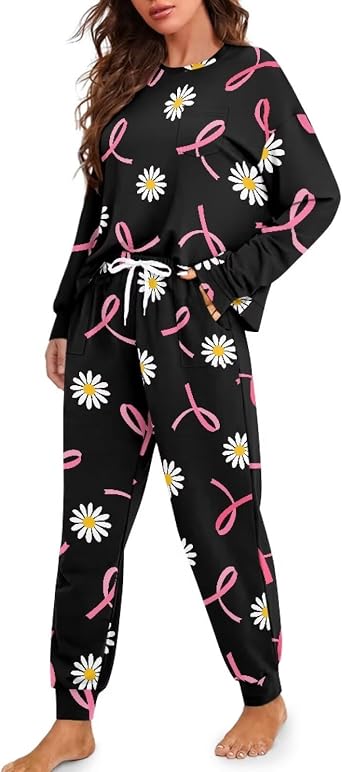 Pajamas Womens Long Sleeve Sleepwear Soft Drawsting Loungewear Pjs Lounge Set Nightwear S-XXL