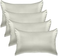 Vista 64 de Elegant Comfort Juego de 4 fundas de almohada de satén de viscosa refrescante con cierre de cremallera oculto, suave como la seda para el cuidado