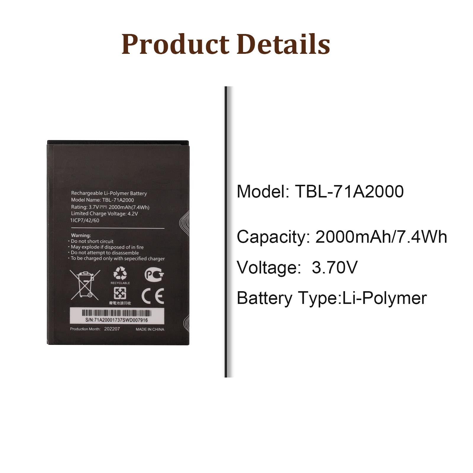 Batteria di ricambio TBL-71A2000 compatibile con router WLAN, Mobile Wireless Hotspot T-PLink M5250 / M5350 / M7000 / M7200 / M7300 / M7350 (versione 5 & 5.1)