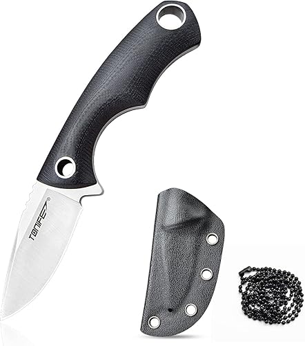 TONIFE Cuchillo para el cuello, mini cuchillo de hoja fija de supervivencia al aire libre, cuchillo EDC de alta dureza, cuchillo de cuello portátil