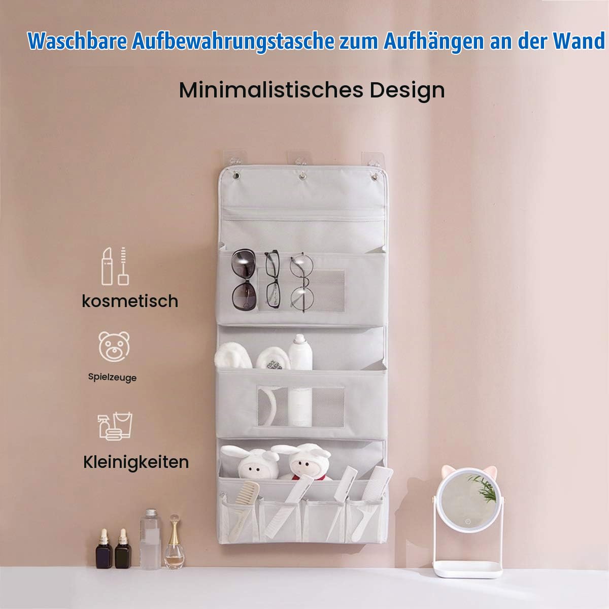Wall Hanging Storage Bag Hängeorganizer Tür Schrank Organizer Aufbewahrungstasche Wandbehang Organizer für Zimmer Küche Bad Grau