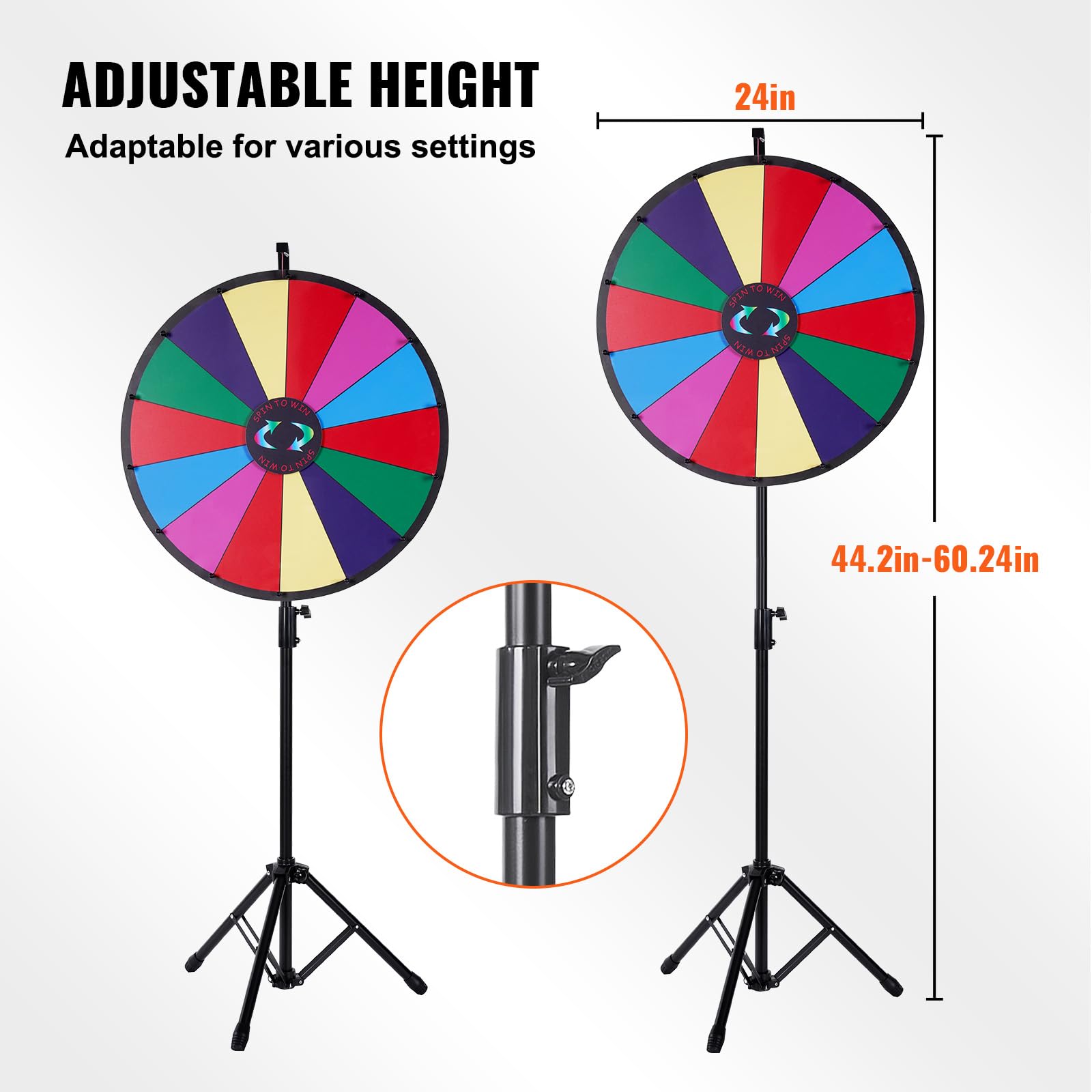 VEVOR Glücksrad 601 mm 14 Fächer Höhenverstellbarer Ständer 1125-1530 mm Rouletterad Aufbewahrungstasche