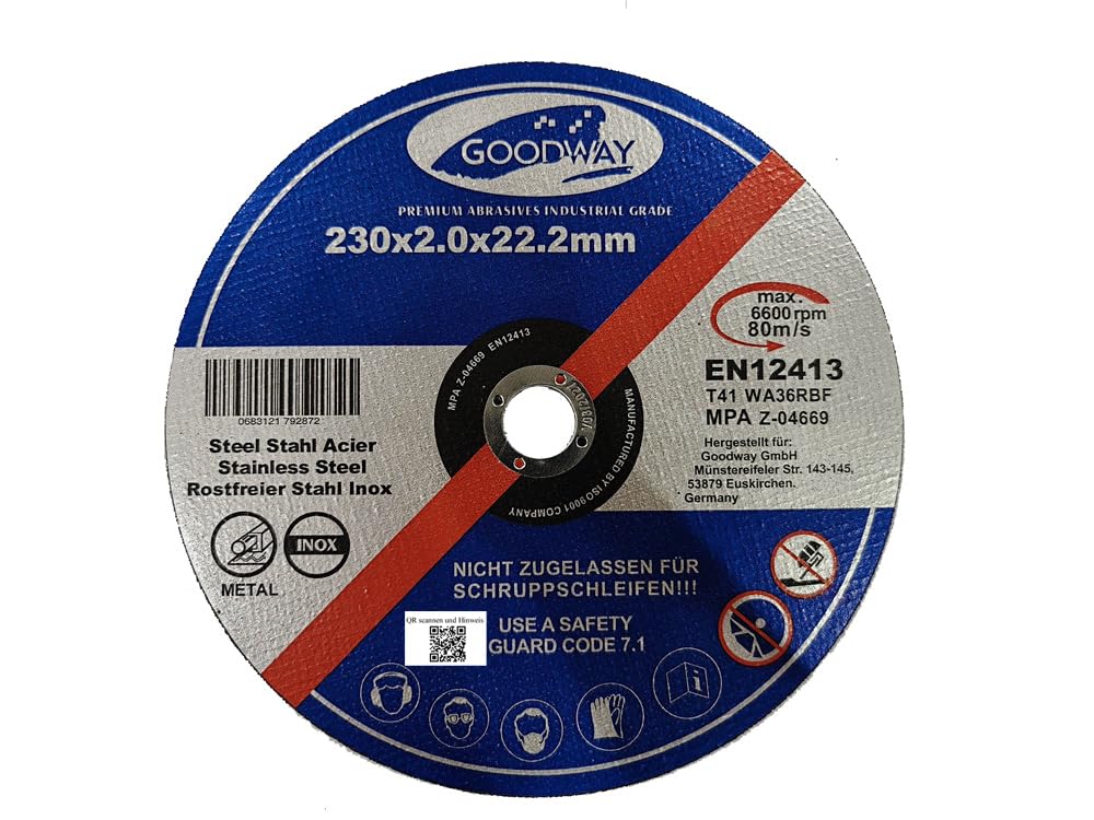 Lot de 10 disques à tronçonner professionnels - Diamètre : 230 mm - Épaisseur : 2 mm - Pour meuleuse Flex, meuleuse à tronçonner et d'angle - En acier inoxydable