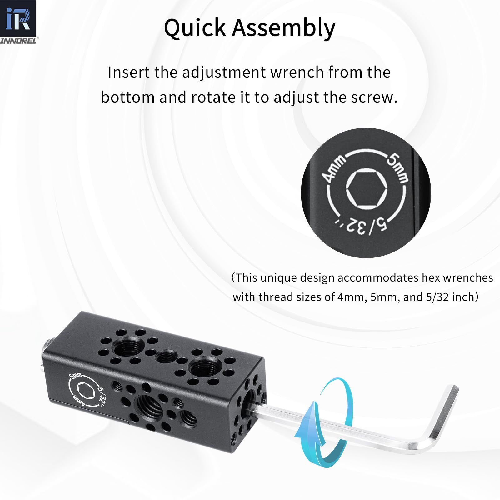 INNOREL CB2 Poignée Multifonction en Alliage d'aluminium CNC,avec Trous de Fixation Arri de 3/8" et 1/4" pour Cadres de Cage de caméra, Plates-Formes vidéo DIY, Tout Point fileté de 3/8"