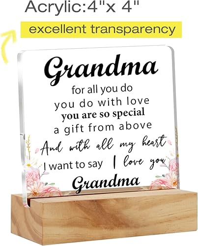 Miniatura 2 de Thoughtful Grandma Gift Nana Gifts - Decoración de escritorio floral con texto en inglés "I Love You Grandature", placa cuadrada de acrílico