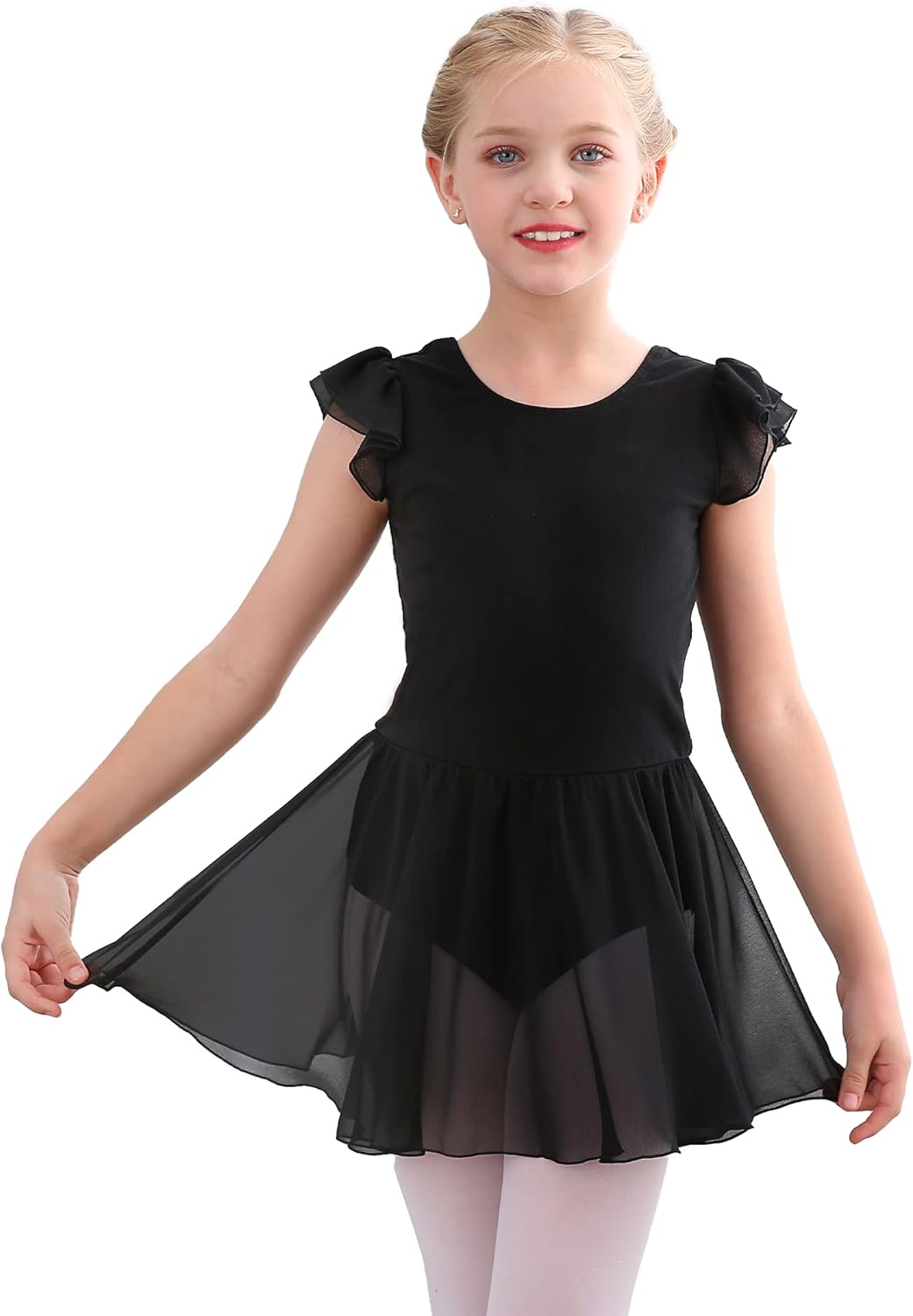 Stelle Ballet Leotards for Girls Dance Leotard with Skirt Toddler Pink Ballet Outfit Ruffle Sleeve Kids Dance Dress