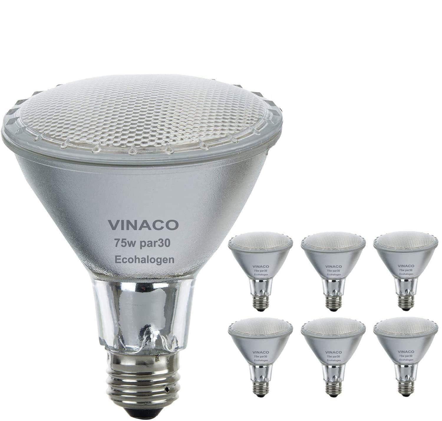 Vinaco Halogen PAR30 Long Neck 75W 120V 1000LM, 6 Pack High Output