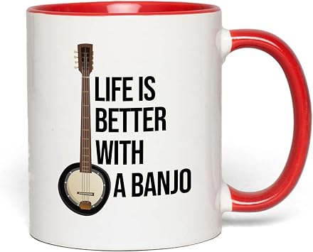 Banjo Teacher 2Tone Red Mug 11oz - Better With - Plectrum String Irish Tenor Parlor Banjolin Ukulele Long Neck Bluegrass Music Guitar Mandolin Resonator Hybrid Banjos Sitar