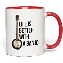 Banjo Teacher 2Tone Red Mug 11oz - Better With - Plectrum String Irish Tenor Parlor Banjolin Ukulele Long Neck Bluegrass Music Guitar Mandolin Resonator Hybrid Banjos Sitar