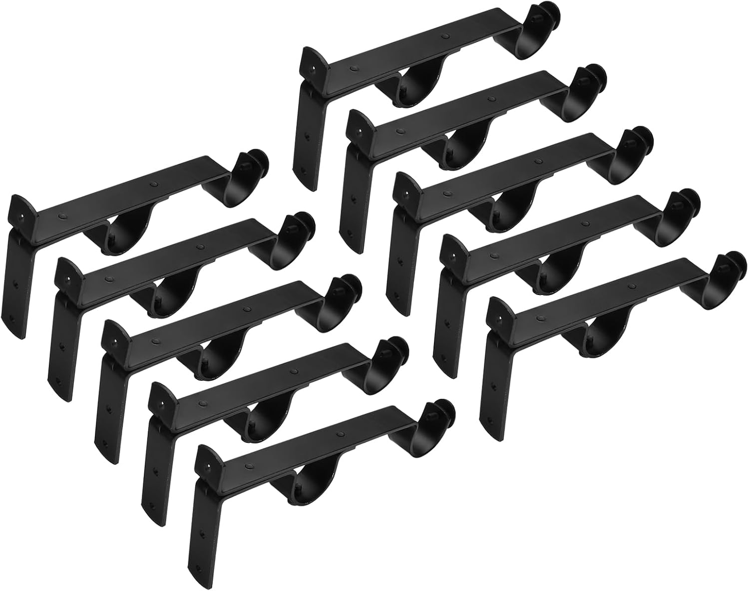 UXCell Curtain Rod Brackets, 10Pcs - Double Holder, Support Brackets Fit for 1-1.1 Inch Drape Poles for Wall Hanger (Black)