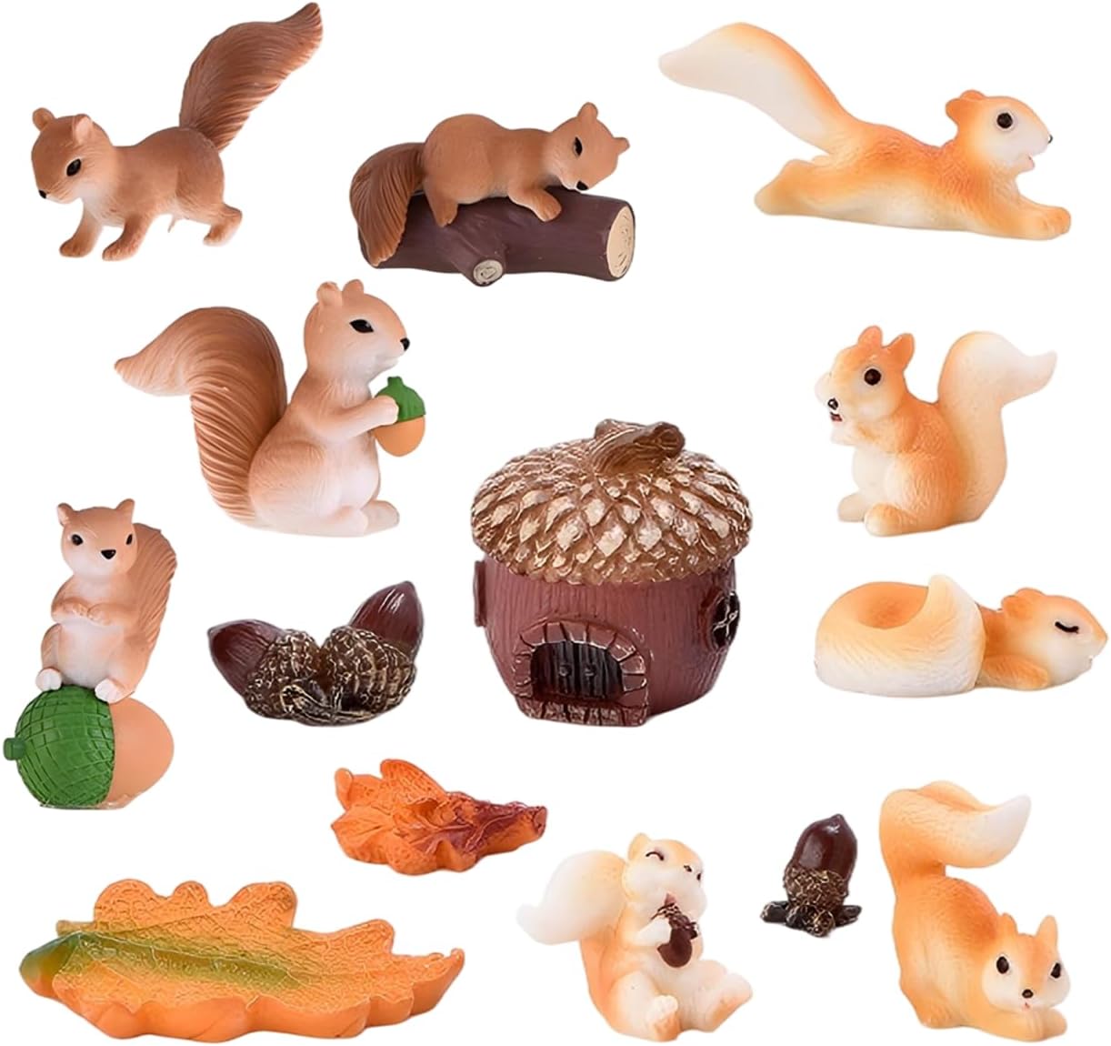 14 Pcs Miniature Squirrel Tiny Fall Forest Animals Figurines Fairy Garden Accessories Tiny Resin Squirrel Animal Figurines Home Decor Cake Topper Easter Egg Fillers Outdoor Landscape Garden Lawn Pot