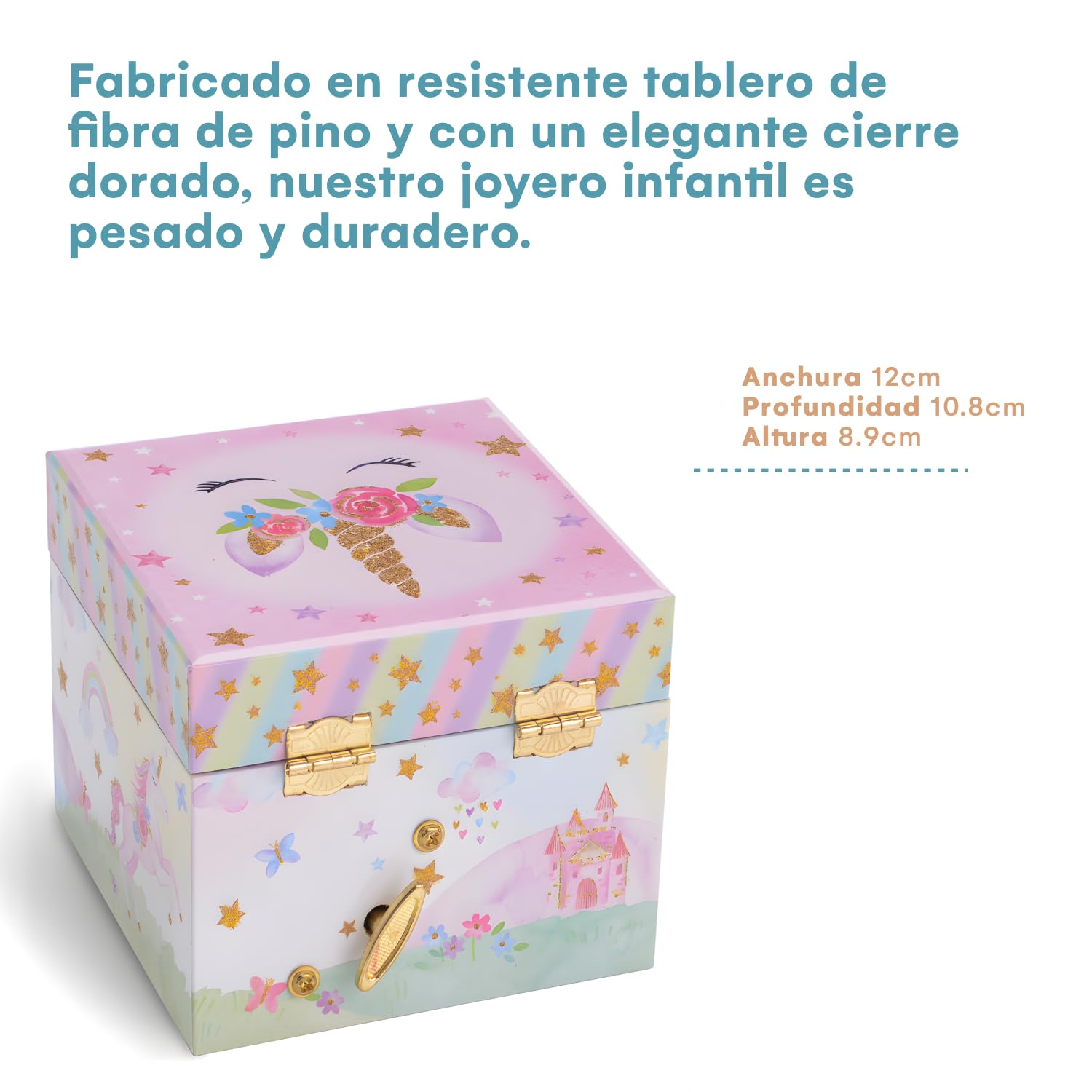 Jewelkeeper Joyeros Infantiles Cajón Musical Unicornio Arcoíris Brillante Cofre Tesoro Rosa 12 x 11 x 9 cm