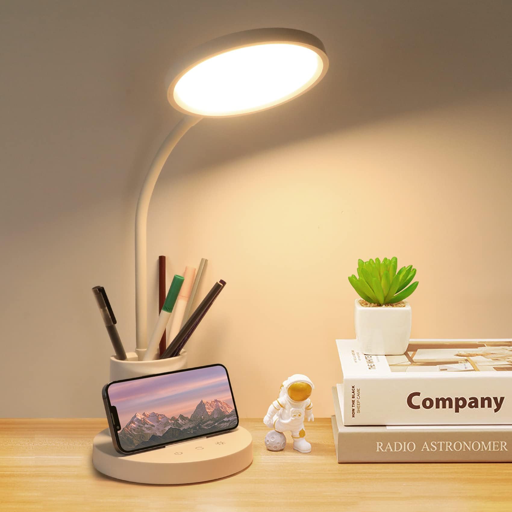 Rimposky Cordless Desk Lamp, LED Desk Lamp with Pen/Phone Holder