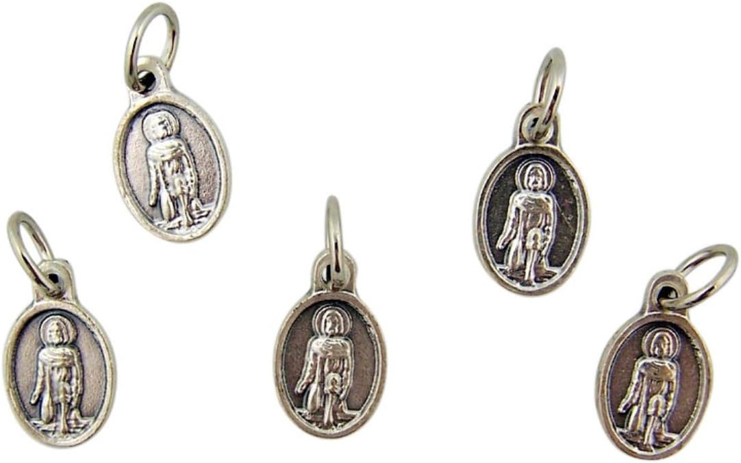 Lot of 5 Patron Saint St Peregrine 1/2 Inch Silver Tone Pray for Us Medal