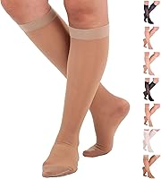 Vista 9 de ABSOLUTE SUPPORT Hecho en EE. UU. - Medias de compresión graduada opacas de soporte transparente para rodilla para mujeres 15-20mmHg Para Beige