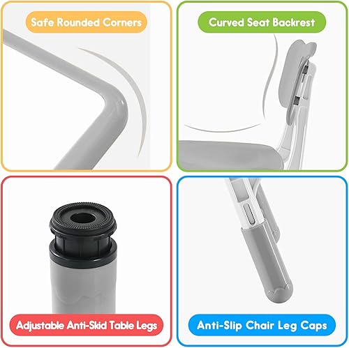 Miniatura 6 de Juego de mesa y silla para niños pequeños, centro de actividades ajustable con patas antideslizantes y superficie a prueba de graffiti de 3 a 12 años