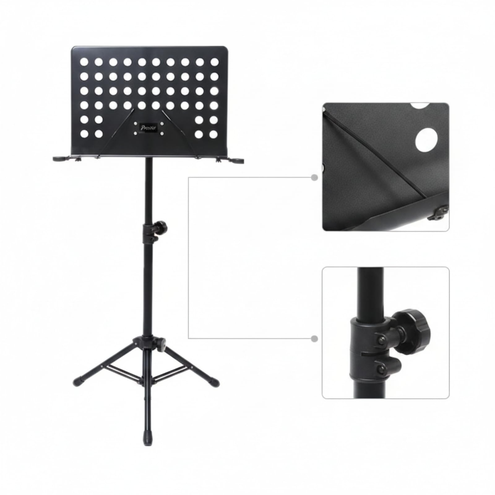 Atril de Partituras Profesional Música Lectura Libros Bandeja Rectangular Perforada Aluminio y Altura Regulable 96 Cm Base de Plegable Apto para Recitales Escuelas Estudio Sala