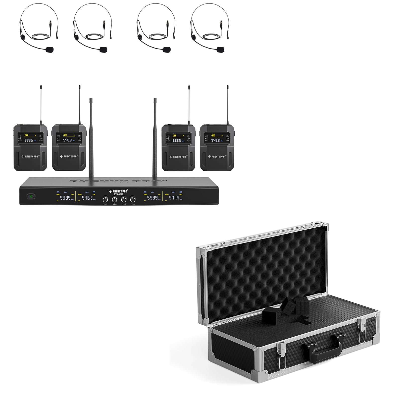 Phenyx Pro PTU-5200-4B 4-Channel Wireless Mic Set Bundle