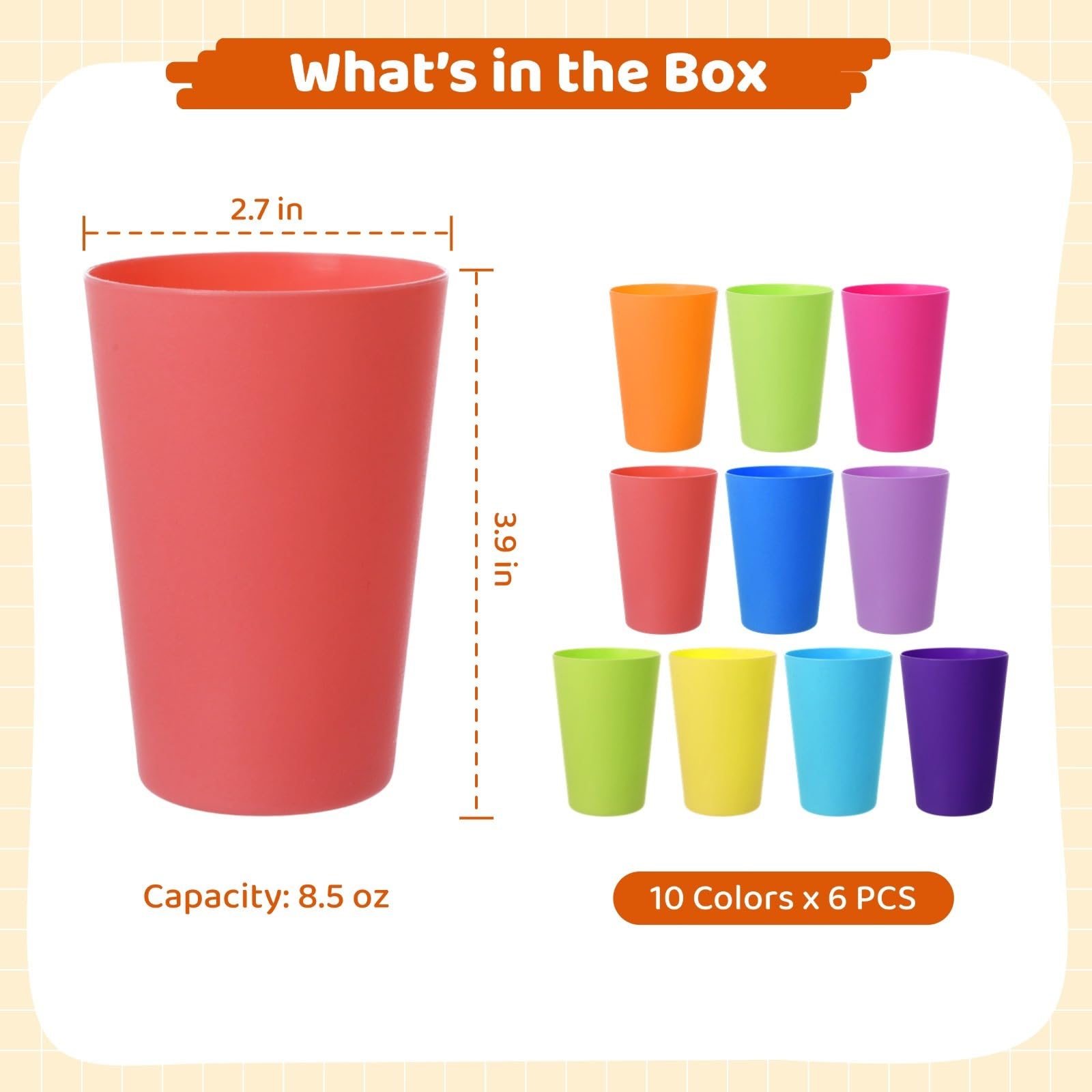60 bicchieri riutilizzabili in plastica da 250 ml, bicchieri multicolore per adulti e bambini, infrangibili, per feste, docce e picnic