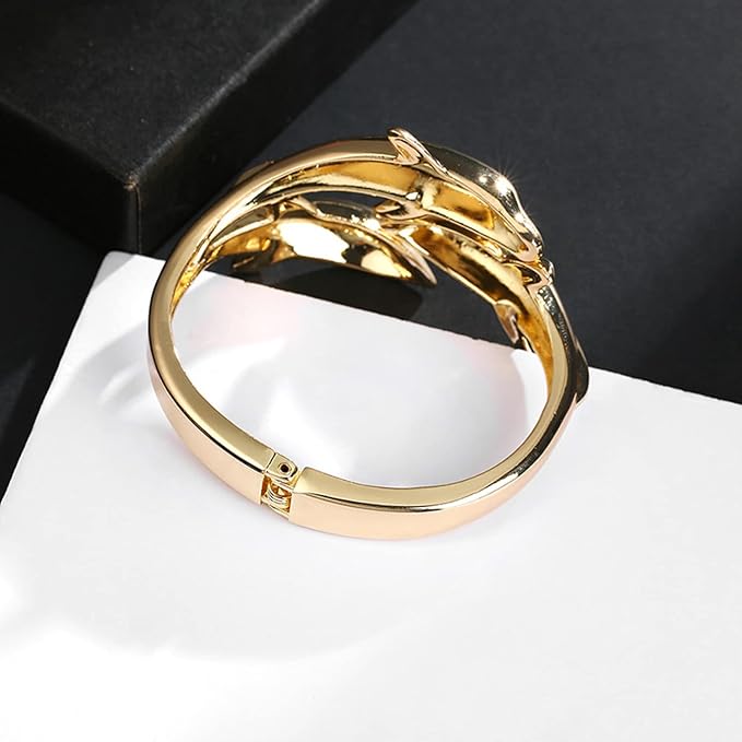 Bracciale Polsino Rigido ODETOJOY Con Delfini - Bicolore Oro E Argento, Finitura Lucida, Lunghezza 18 Cm, Regalo Per Donna E Ragazza - 2
