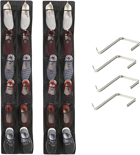 Organizador de zapatos para colgar sobre la puerta 24 bolsillos 12 bolsillos grandes de malla para armario bolsa de almacenamiento con gancho