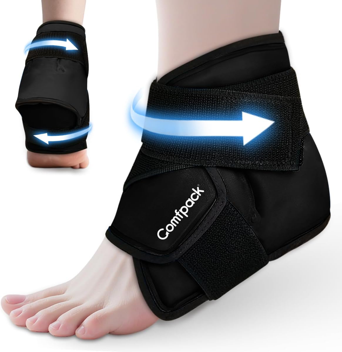 Comfpack Ankle Ice Pack Wrap for Swelling, FSA Eligible, Heel Ice Pack for Pain Relief, Hot Cold Therapy Cold Pack for Plantar Fasciitis, Achilles Tendonitis, Ankle Sprain, Foot Pain, Black
