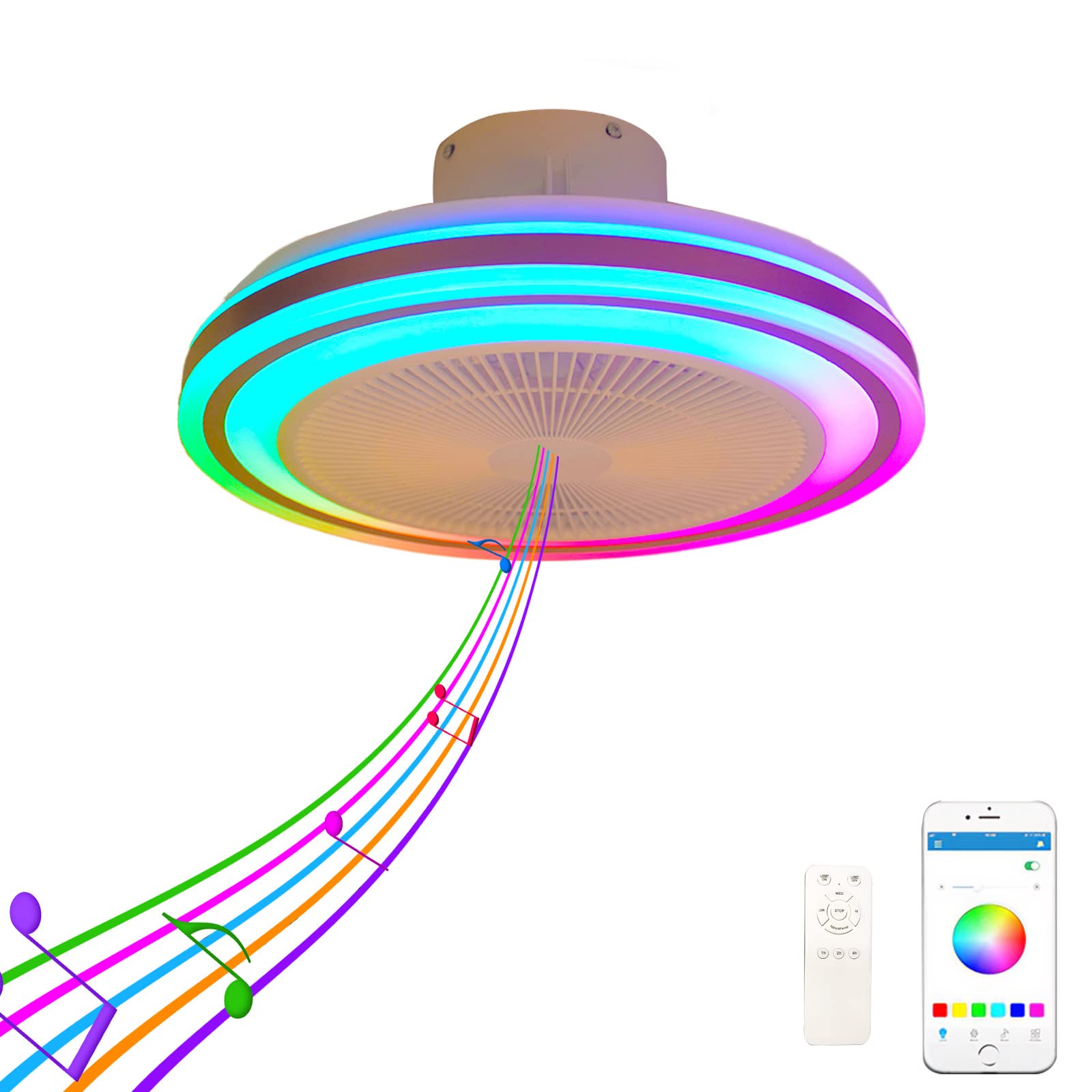 Ventilateur de plafond silencieux RGB pour éviter la chaleur nocturne avec lustre invisible