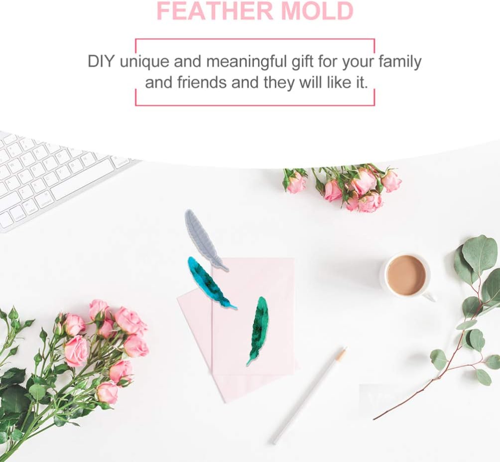 EXCEART 4pcs Silicone Feather Mold Resin Casting Molds Bookmark DIY Craft Mould Crystal Epoxy for DIY Craft Jewelry Making White (Pack of 2)