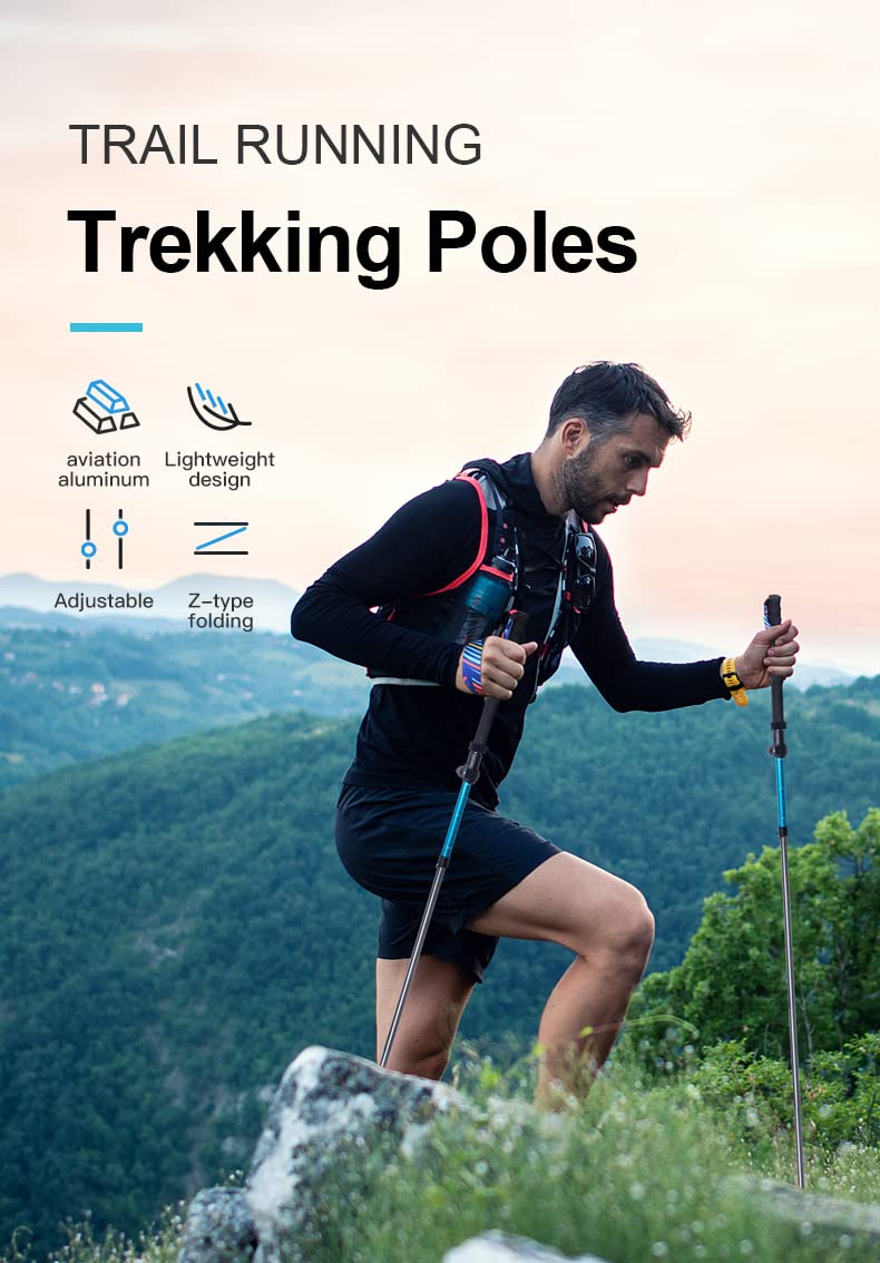 Bastoni da trekking pieghevoli, leggeri, in lega e carbonio da trekking, regolabili, ultraleggeri per bastoni da corsa (rosso)