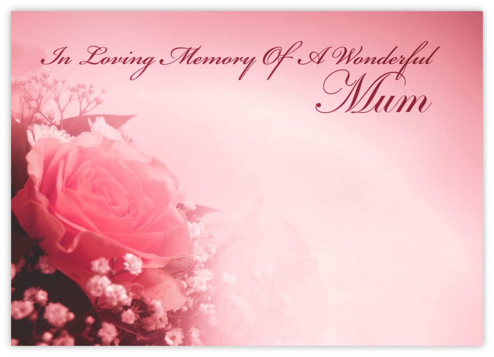 celloexpress In Loving Memory Mum (Pink Rose) Flower Message Cards - 90mm x 125mm - Bereavement Florist Card Sympathy Condolences Notes (Pack of 12)