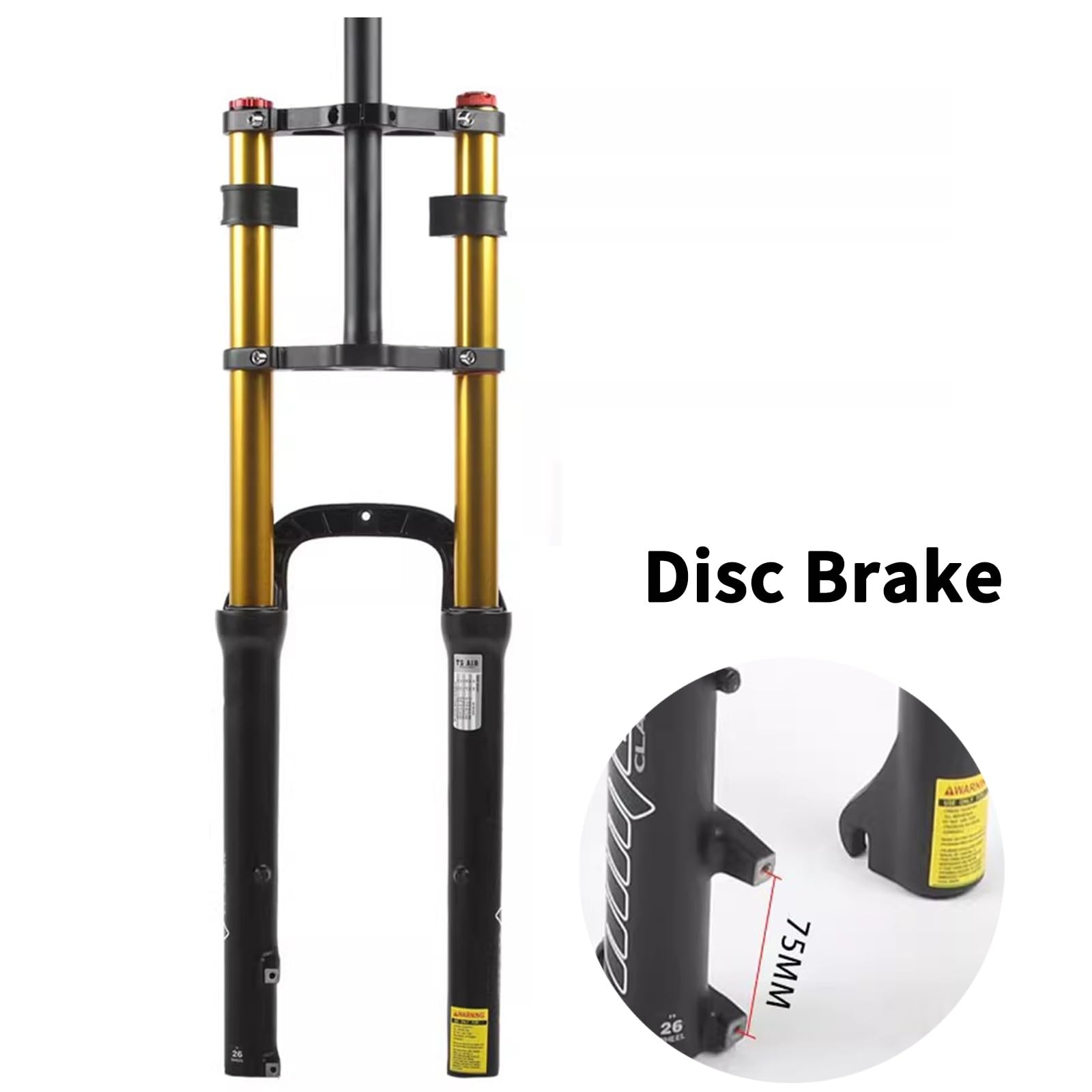 Fourche Avant de vélo électrique 26 Pouces, pneus Larges 4.0, Suspension pneumatique, Double épaulement, Freins à Disque 1-1/8", Blocage Rapide, débattement 135 mm ou 150 mm, idéal