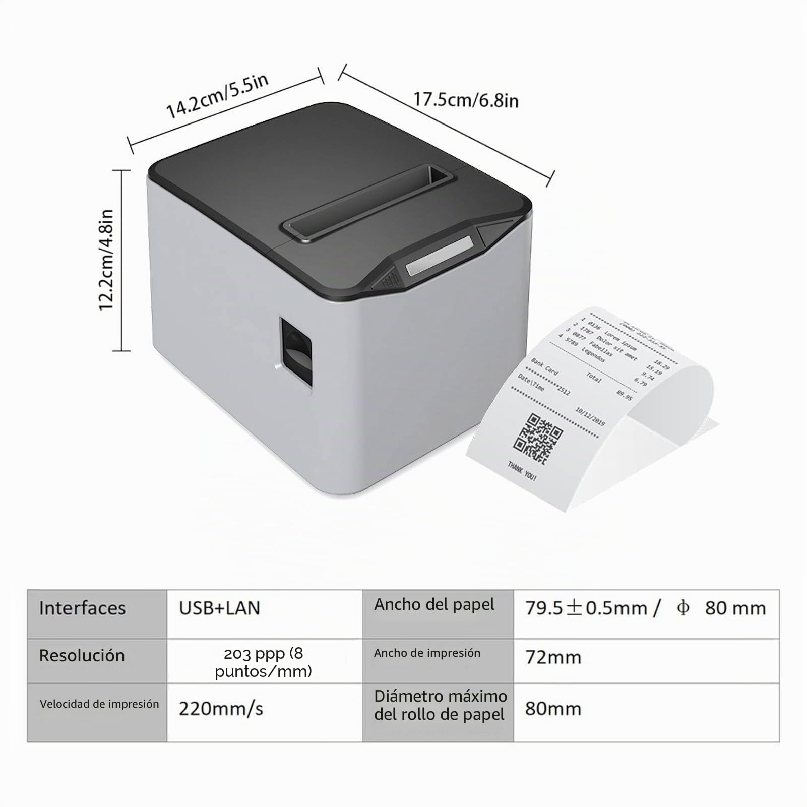 Bisofice Impresora de recibos de 80 mm, Impresora térmica de recibos con conexión USB+LAN, Impresora Ticket de caja compatible con Command ESC/POS para restaurantes, supermercados, comercio