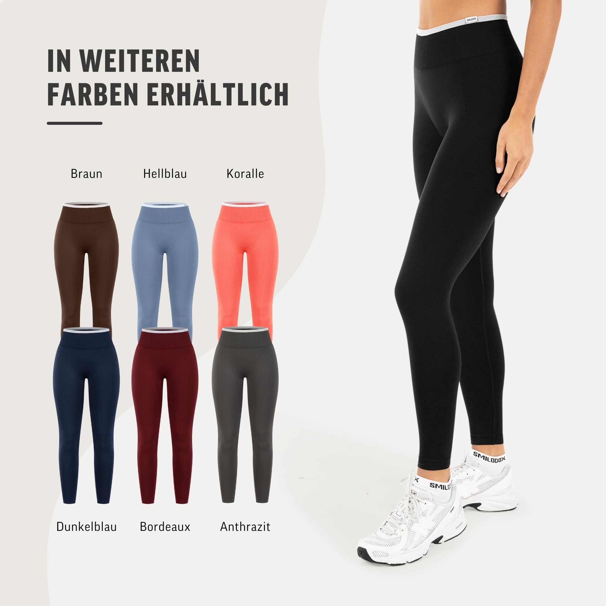 SMILODOX Leggings Damen Jorina High Waist Shaped Fit Seamless Sportleggings mit V-Shape Detail & Rippbund, figurbetonte Gym Leggings, Fitnesshose für Training, Yoga & Alltag