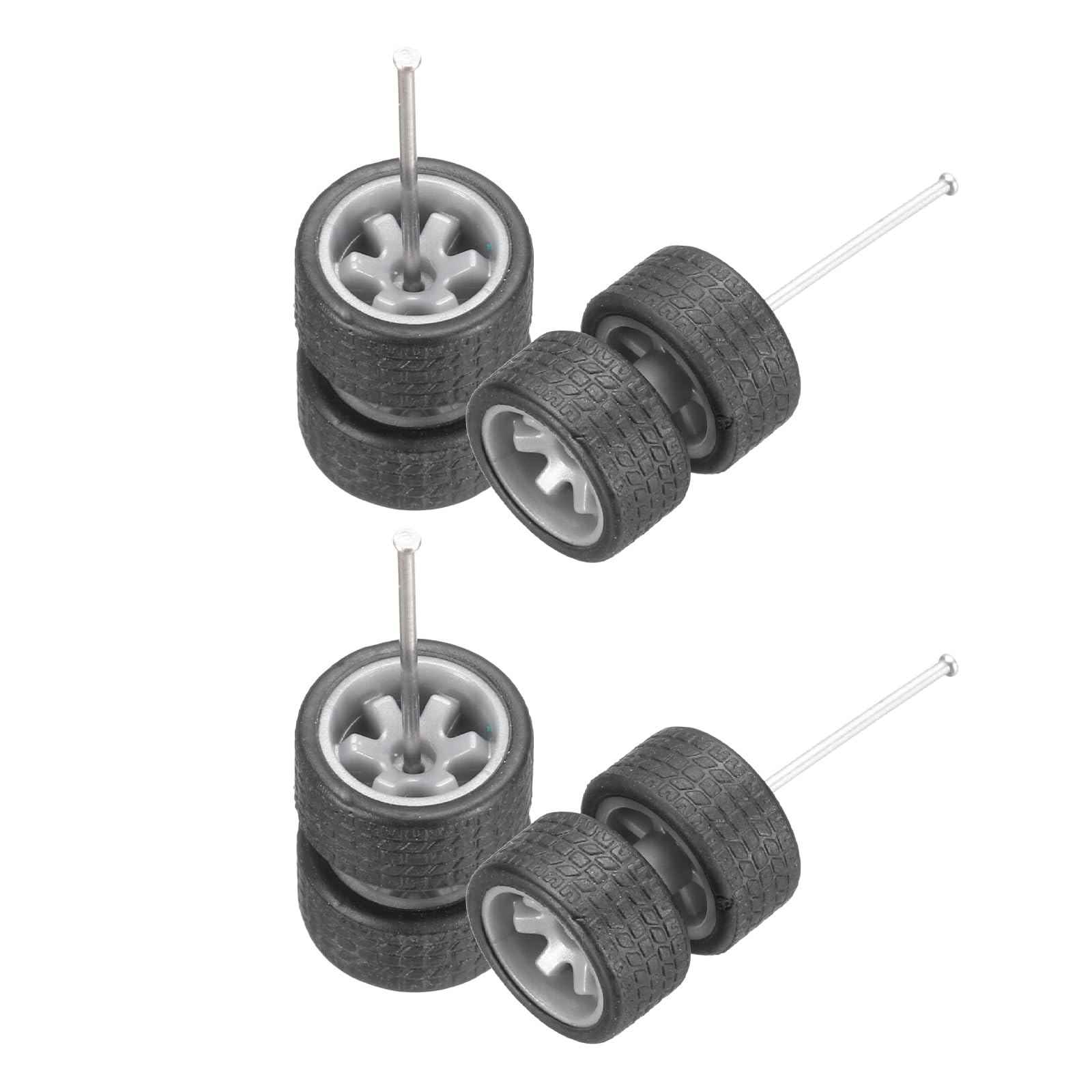 sourcing map 4 Set 1/64 Wheels and Tires Set, Real Riders Rims Includes Axles for RC Diecast Car DIY Model, Gray Rims